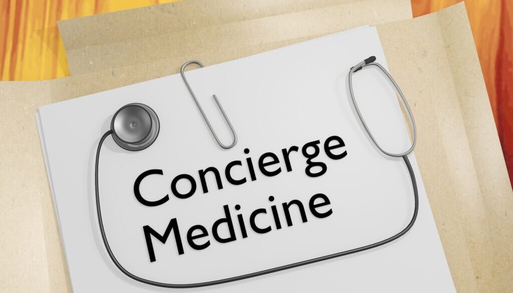 3D illustration of a medical document, titled Concierge Medicine.