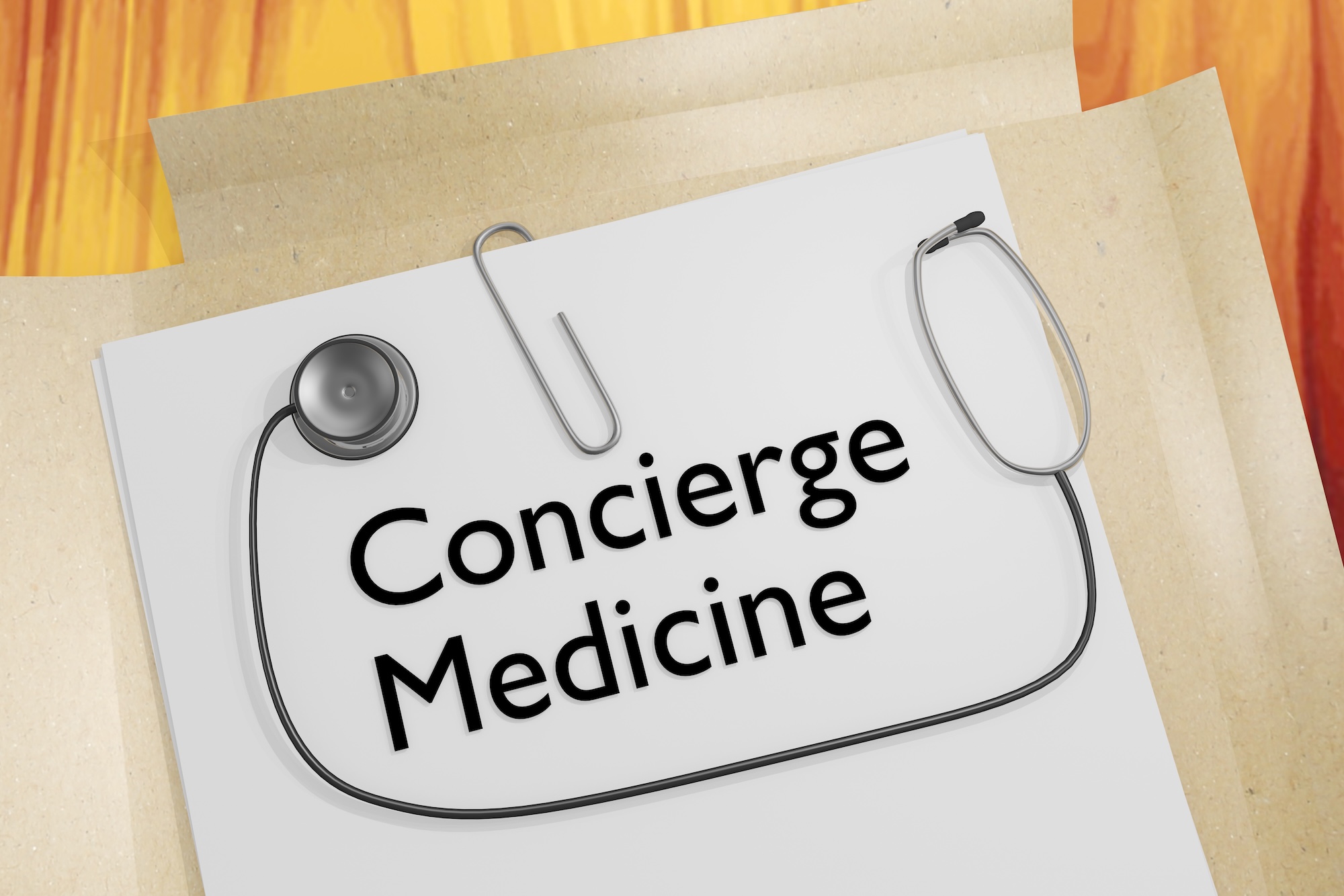 3D illustration of a medical document, titled Concierge Medicine.